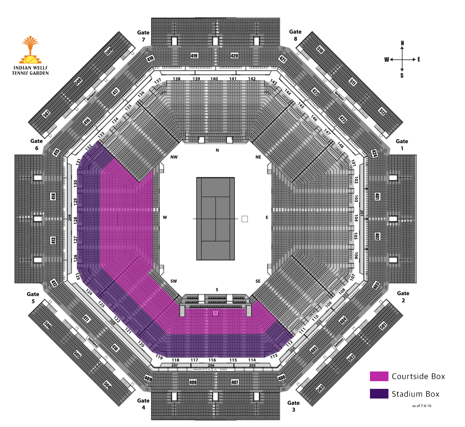 Stadium 1 Seating Map, Indeian Wells Tennis Garden