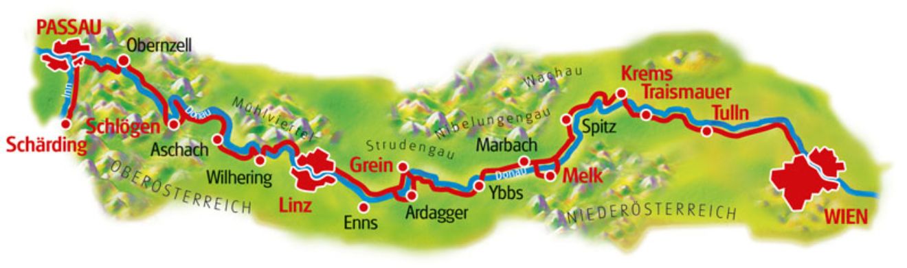 ルートマップ オーストリア ドナウ川スポーツサイクリング4泊5日