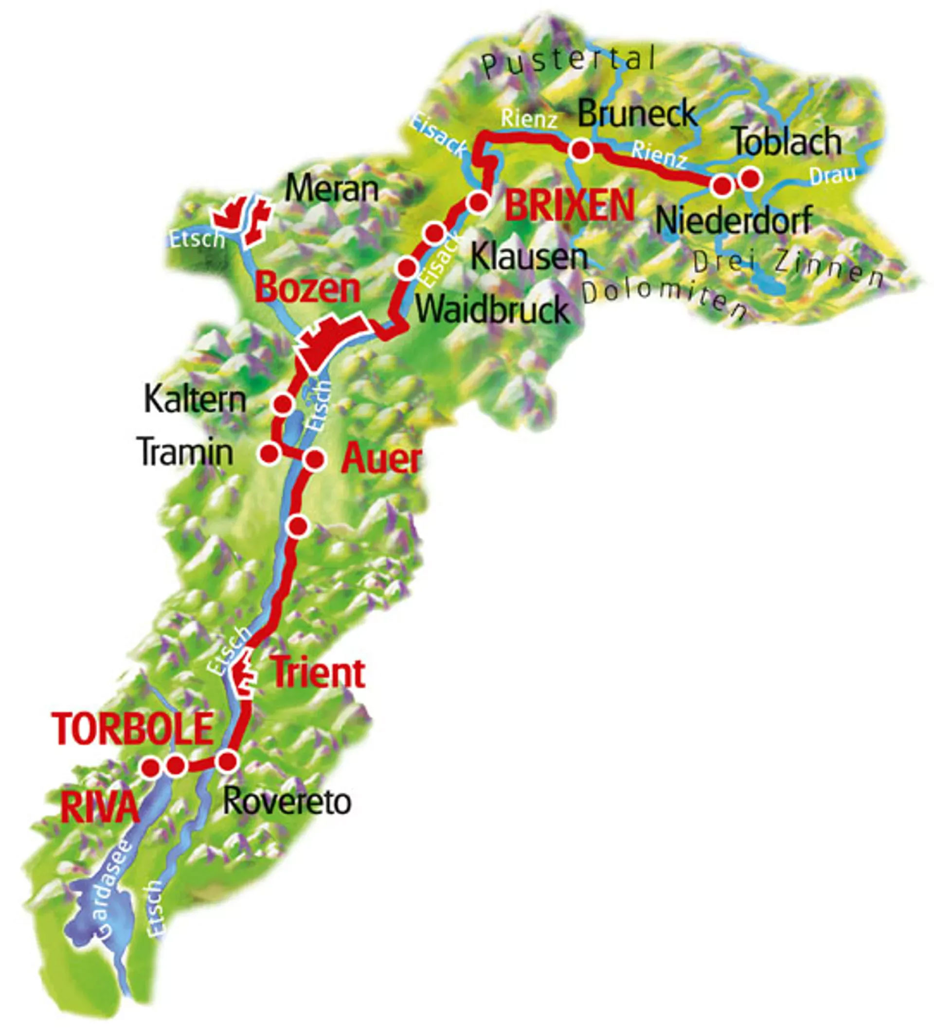 ルートマップ イタリア 南チロル ドロミテ～ガルダ湖6泊7日