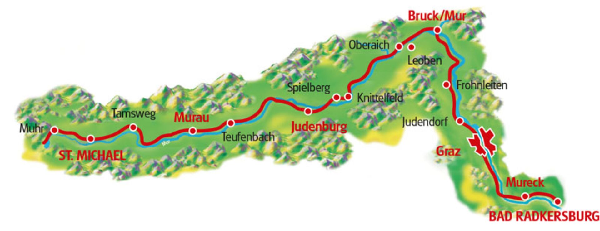 ルートマップ オーストリア ムールのサイクルパス6泊7日
