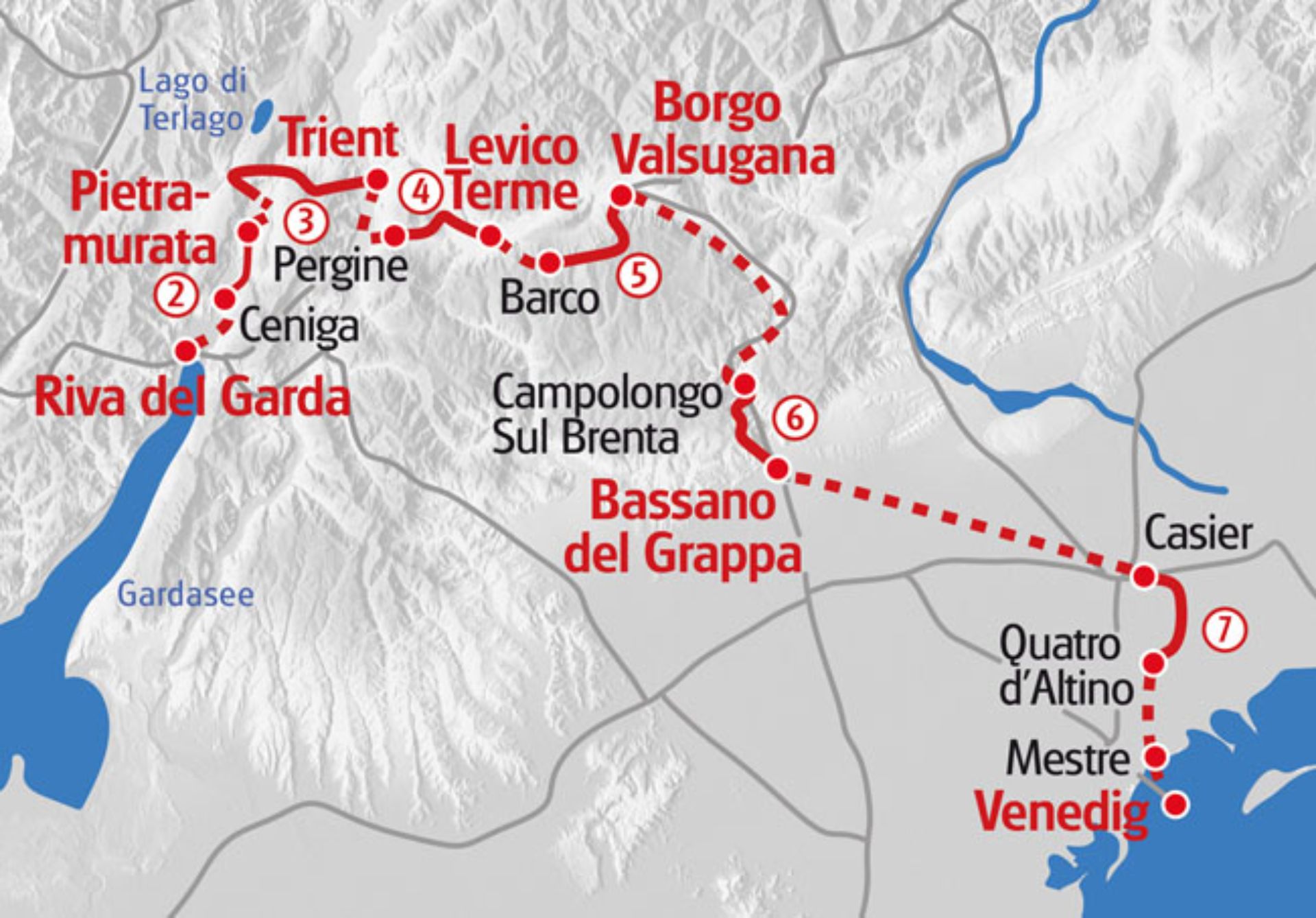 ルートマップ イタリア ガルダ湖からヴェネツィアへ7泊8日