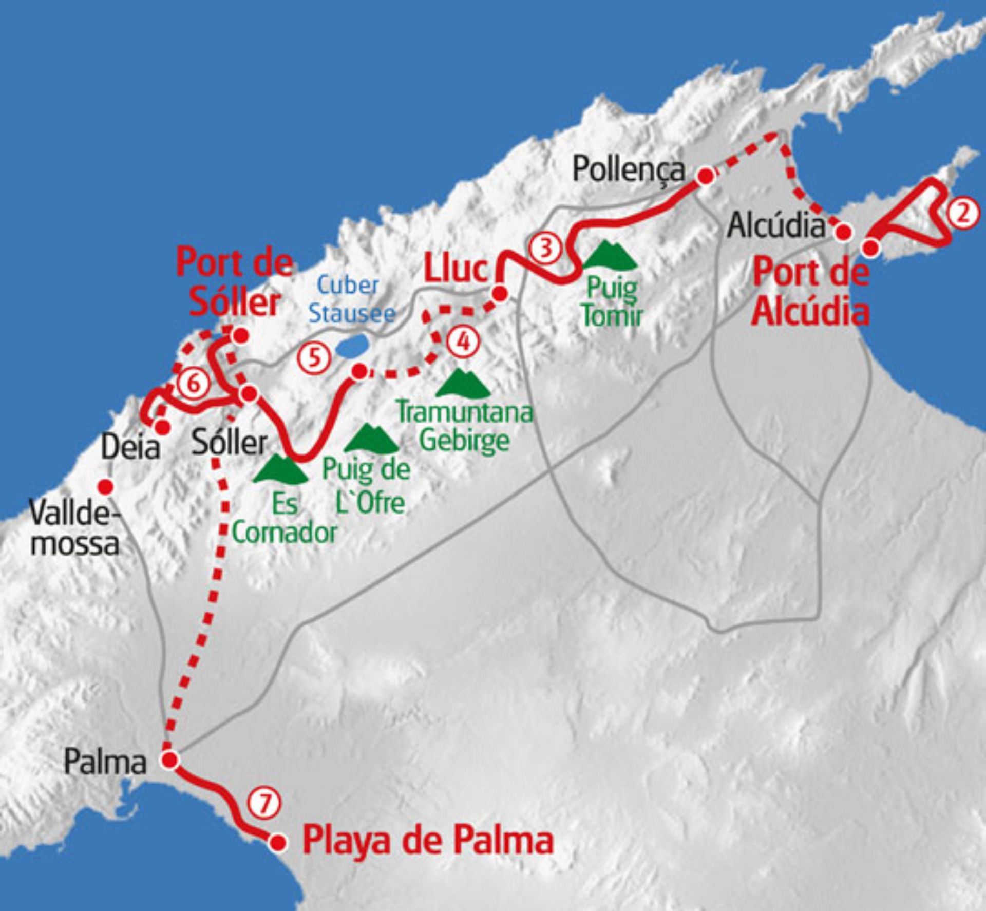 ルートマップ スペイン トラムンタナ山脈 マヨルカ巡礼路ハイキング7泊8日