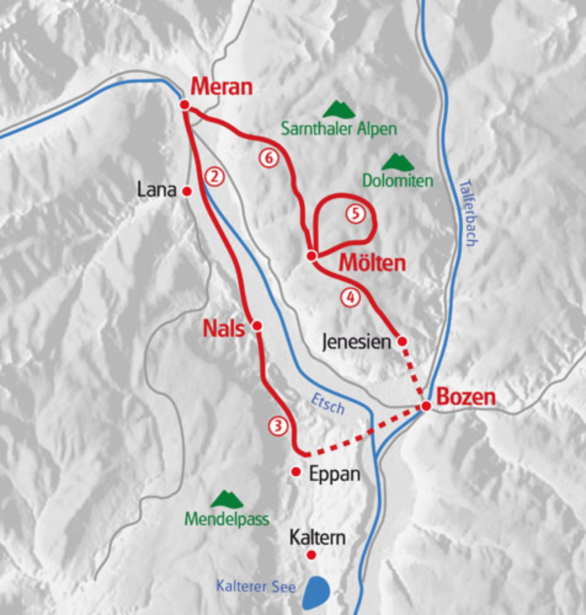 ルートマップ イタリア 南チロルワイン&高山牧草地6泊7日