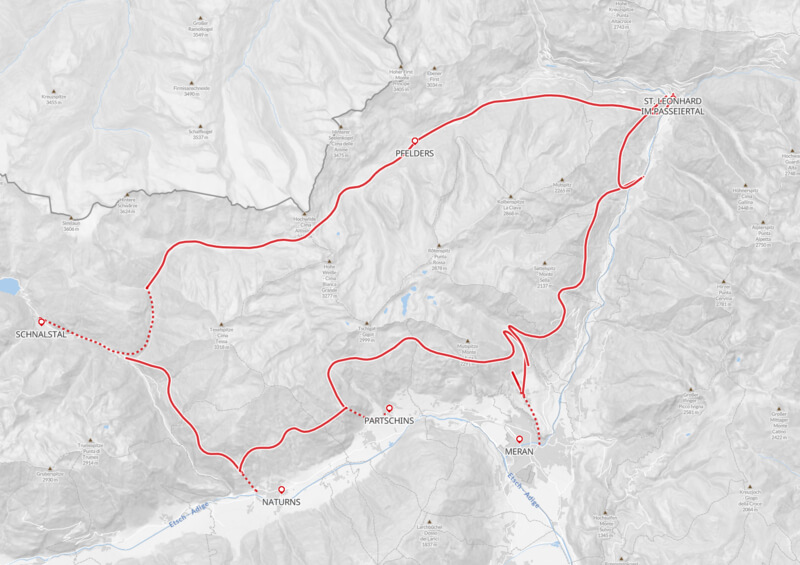 ルートマップ イタリア メラノ高山トレイル7泊8日