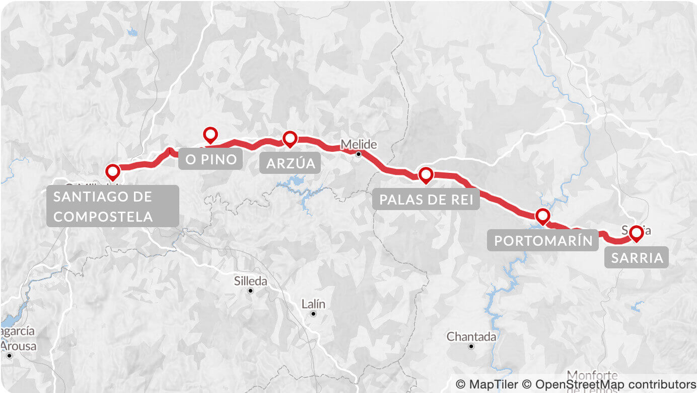 ルートマップ スペイン サンティアゴ巡礼路7泊8日